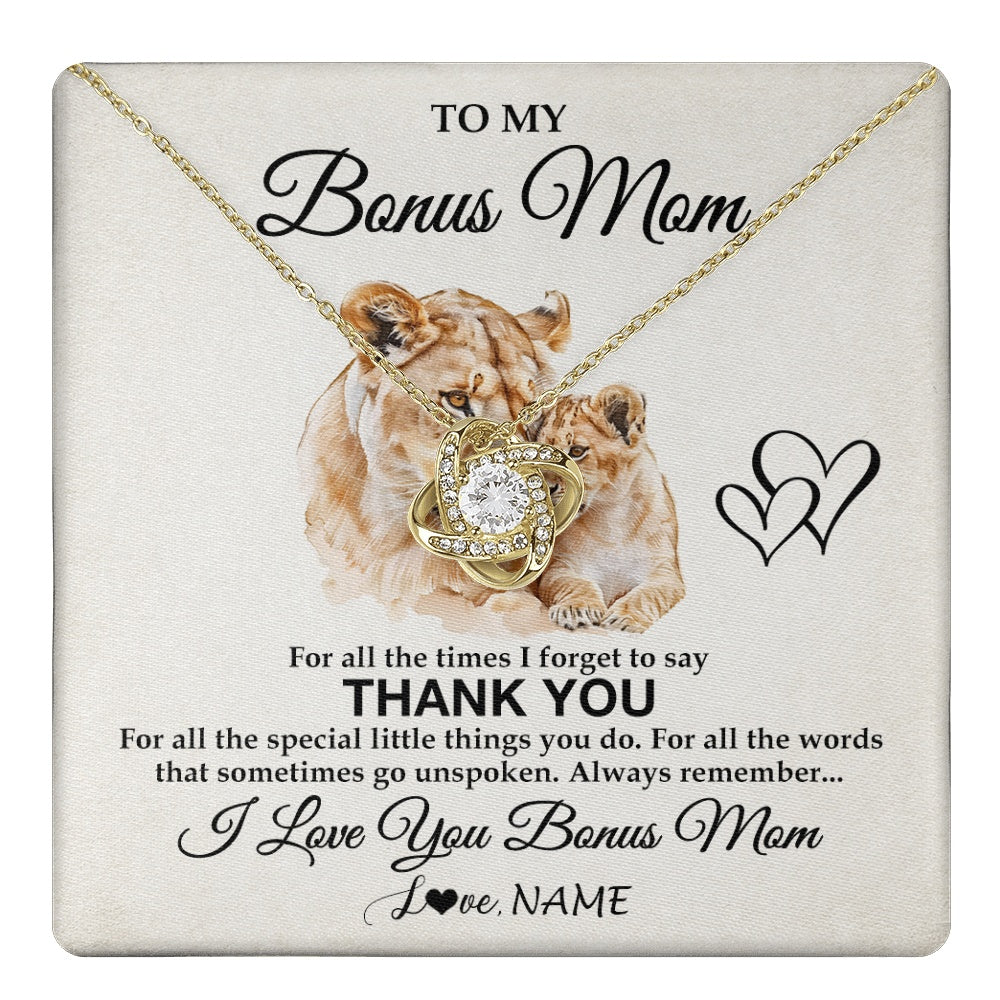 Love Knot Necklace 18K Yellow Gold Finish | 1 | Personalized To My Bonus Mom Necklace From Stepdaughter Thank You Lion Stepmom Gift For Mothers Day Birthday Gift Christmas For Step Mom Gift Box Message Card | teecentury.myshopify