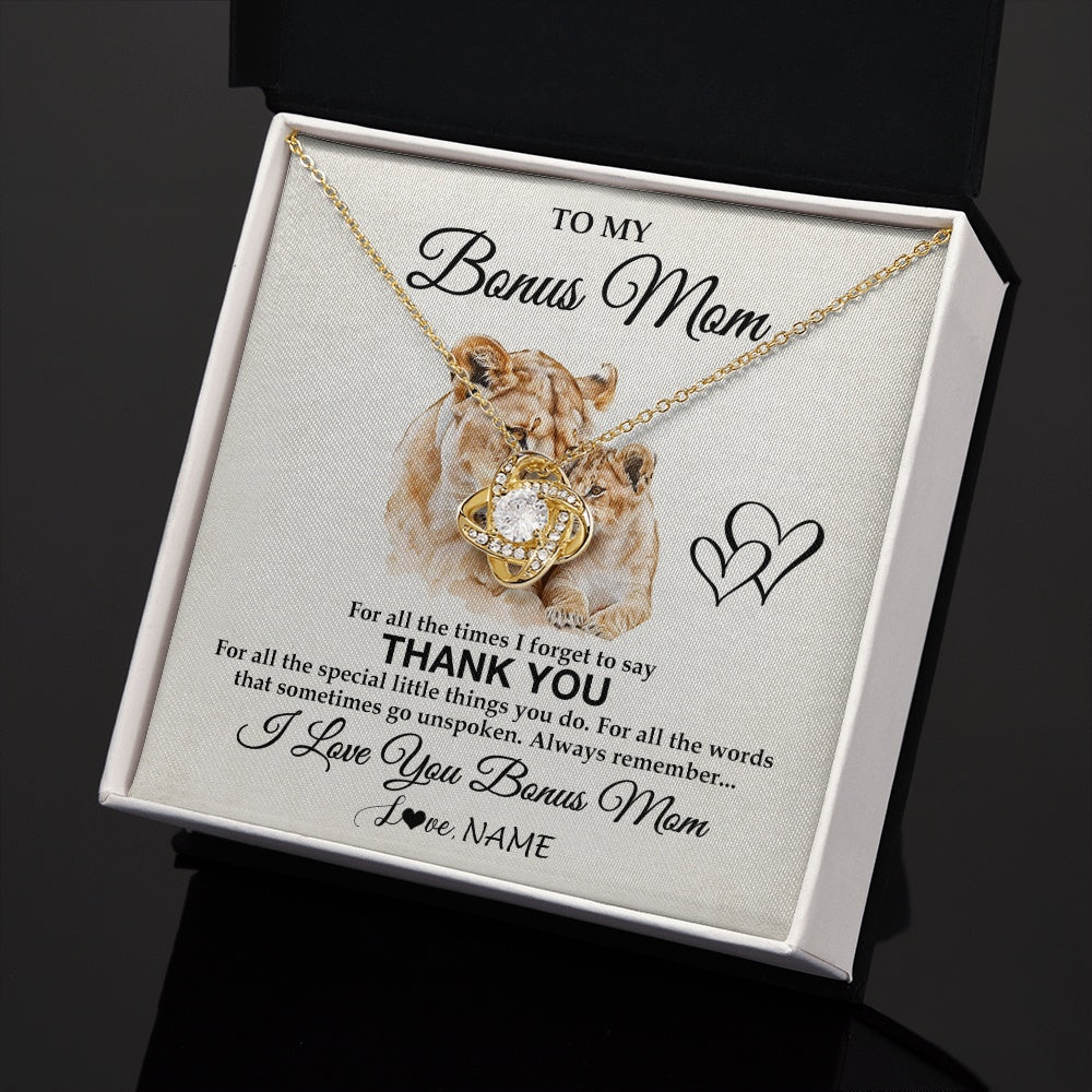 Love Knot Necklace 18K Yellow Gold Finish | 2 | Personalized To My Bonus Mom Necklace From Stepdaughter Thank You Lion Stepmom Gift For Mothers Day Birthday Gift Christmas For Step Mom Gift Box Message Card | teecentury.myshopify
