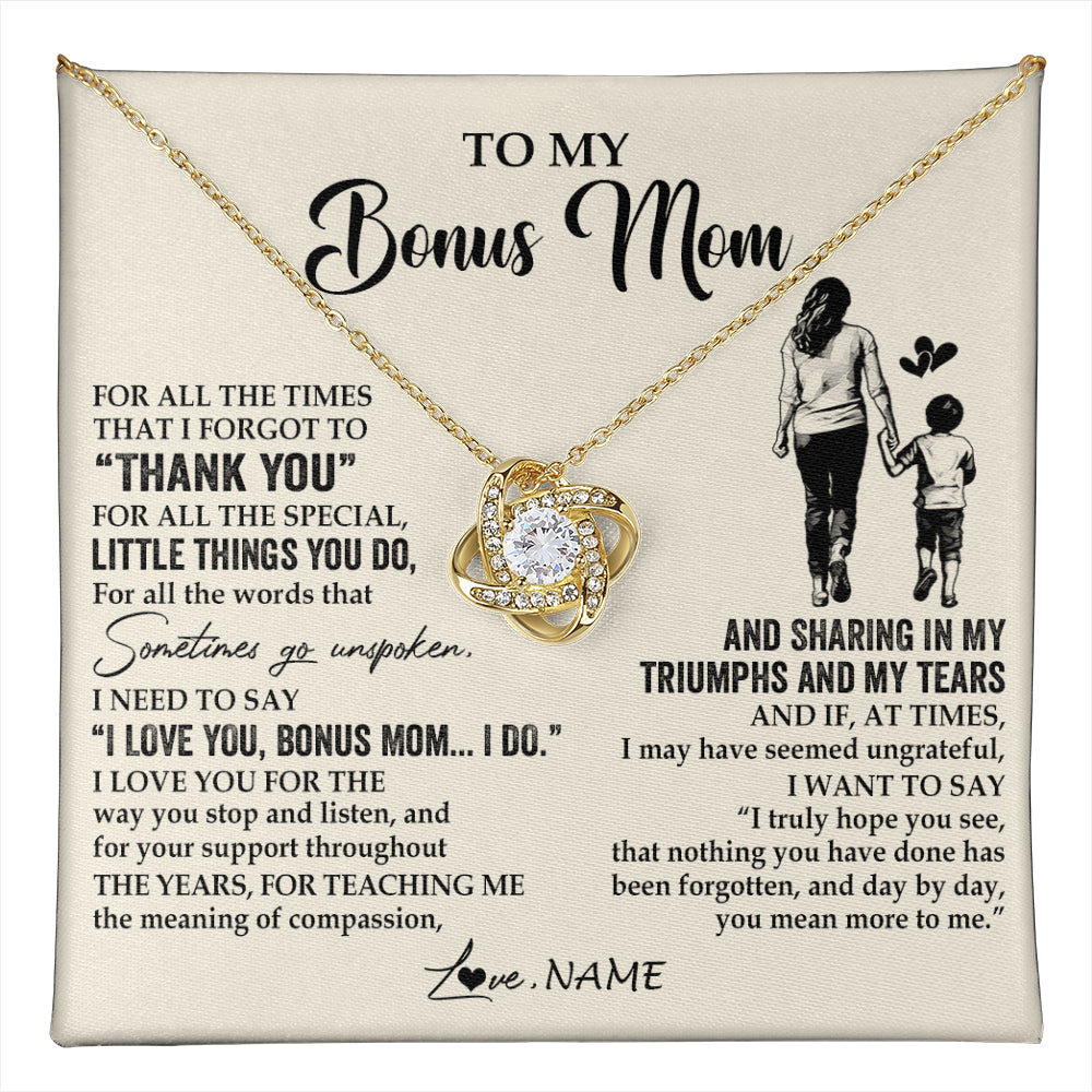 Love Knot Necklace 18K Yellow Gold Finish | 1 | Personalized To My Bonus Mom Necklace From Stepson For All The Times That I Forgot To Thank You Birthday Mothers Day Christmas Customized Gift Box Message Card | teecentury
