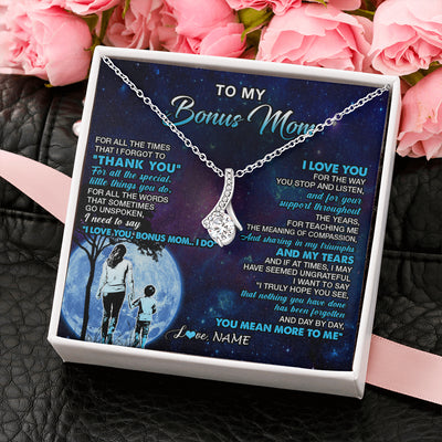 Alluring Beauty Necklace 14K White Gold Finish | 2 | Personalized To My Bonus Mom Necklace From Stepson Thank You Day By Day Stepmom Birthday Gifts Mothers Day Christmas Customized Gift Box Message Card | teecentury
