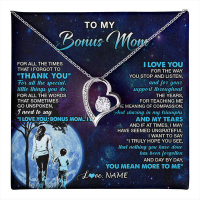 Forever Love Necklace 14K White Gold Finish | 1 | Personalized To My Bonus Mom Necklace From Stepson Thank You Day By Day Stepmom Birthday Gifts Mothers Day Christmas Customized Gift Box Message Card | teecentury