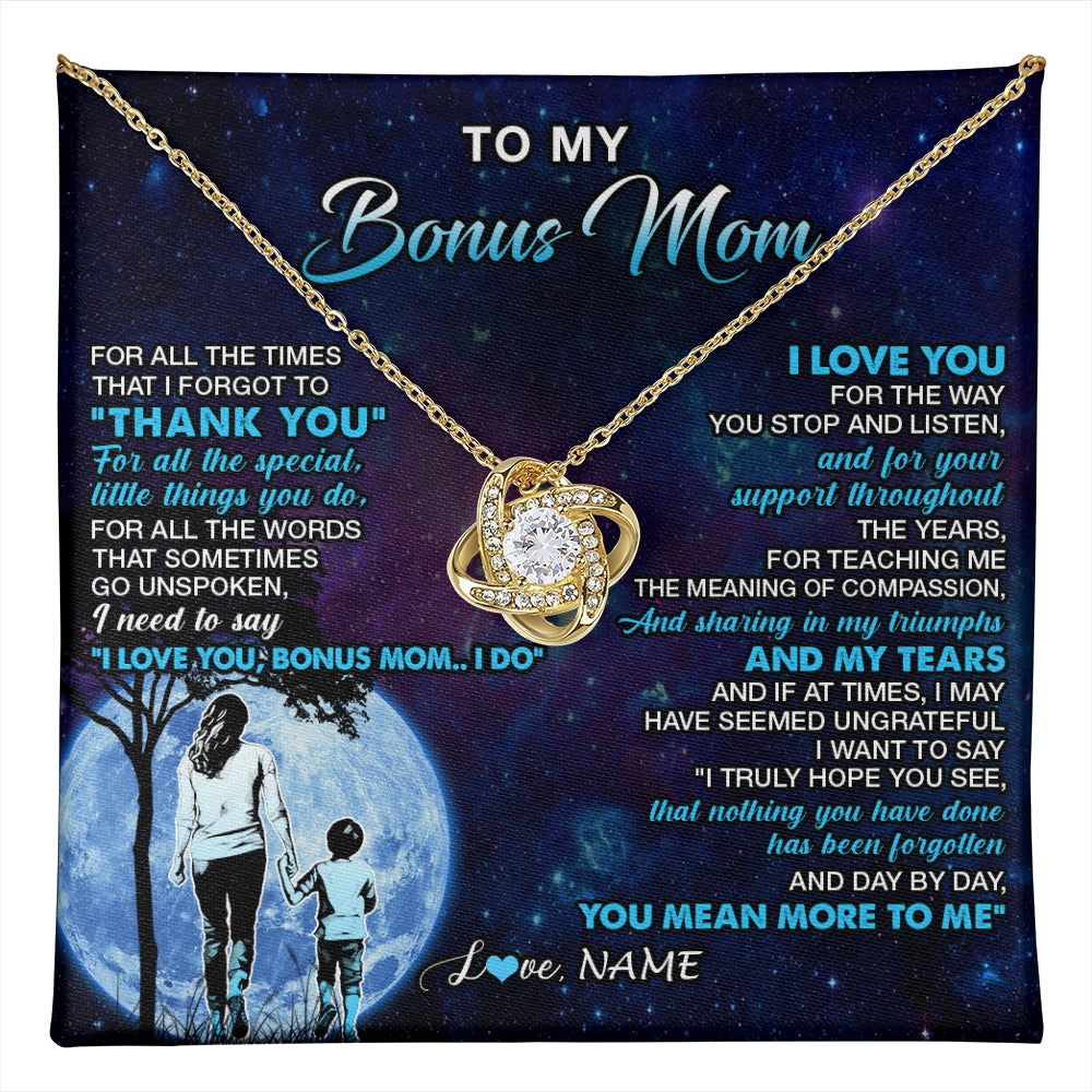 Love Knot Necklace 18K Yellow Gold Finish | 1 | Personalized To My Bonus Mom Necklace From Stepson Thank You Day By Day Stepmom Birthday Gifts Mothers Day Christmas Customized Gift Box Message Card | teecentury