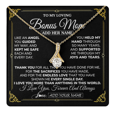 Alluring Beauty Necklace 18K Yellow Gold Finish | 1 | Personalized To My Bonus Mom Necklace Gifts Meaningful Gift To Stepmom From Stepdaughter Without You There Is No Me Mothers Day Birthday Gift Box Message Card | https://teecentury.