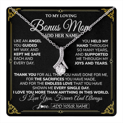 Alluring Beauty Necklace 14K White Gold Finish | 1 | Personalized To My Bonus Mom Necklace Gifts Meaningful Gift To Stepmom From Stepdaughter Without You There Is No Me Mothers Day Birthday Gift Box Message Card | https://teecentury.