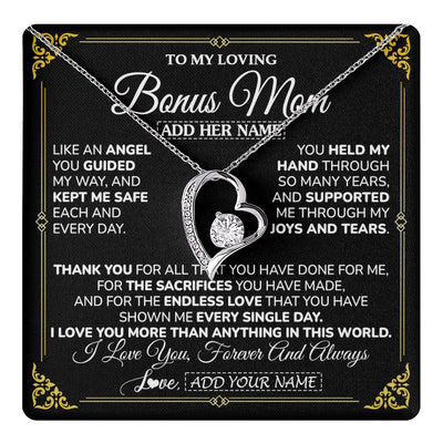 Forever Love Necklace 14K White Gold Finish | 1 | Personalized To My Bonus Mom Necklace Gifts Meaningful Gift To Stepmom From Stepdaughter Without You There Is No Me Mothers Day Birthday Gift Box Message Card | https://teecentury.