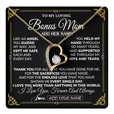 Forever Love Necklace 18K Yellow Gold Finish | 1 | Personalized To My Bonus Mom Necklace Gifts Meaningful Gift To Stepmom From Stepdaughter Without You There Is No Me Mothers Day Birthday Gift Box Message Card | https://teecentury.