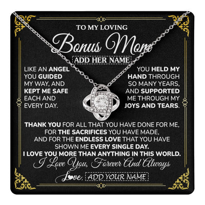 Love Knot Necklace 14K White Gold Finish | 1 | Personalized To My Bonus Mom Necklace Gifts Meaningful Gift To Stepmom From Stepdaughter Without You There Is No Me Mothers Day Birthday Gift Box Message Card | https://teecentury.