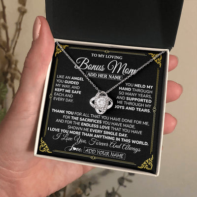 Love Knot Necklace 14K White Gold Finish | 2 | Personalized To My Bonus Mom Necklace Gifts Meaningful Gift To Stepmom From Stepdaughter Without You There Is No Me Mothers Day Birthday Gift Box Message Card | https://teecentury.