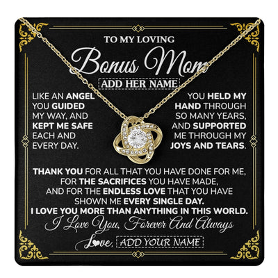 Love Knot Necklace 18K Yellow Gold Finish | 1 | Personalized To My Bonus Mom Necklace Gifts Meaningful Gift To Stepmom From Stepdaughter Without You There Is No Me Mothers Day Birthday Gift Box Message Card | https://teecentury.