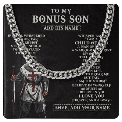 Cuban Link Chain Necklace Stainless Steel | 1 | Personalized To My Bonus Son From Stepdad Stepmom Necklace I Am The Storm Knight Templar Birthday Gifts For Stepson Christmas Custom Gift Box Message Card | https://teecentury.