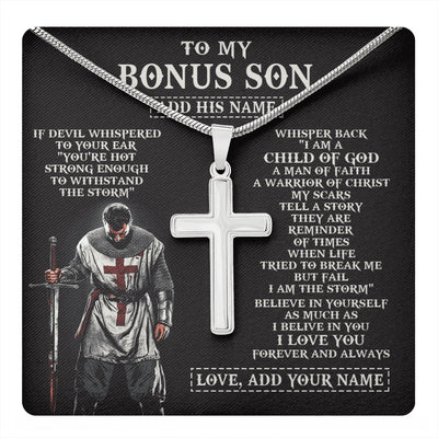 Stainless Cross Necklace Stainless Steel | 1 | Personalized To My Bonus Son From Stepdad Stepmom Necklace I Am The Storm Knight Templar Birthday Gifts For Stepson Christmas Custom Gift Box Message Card | https://teecentury.
