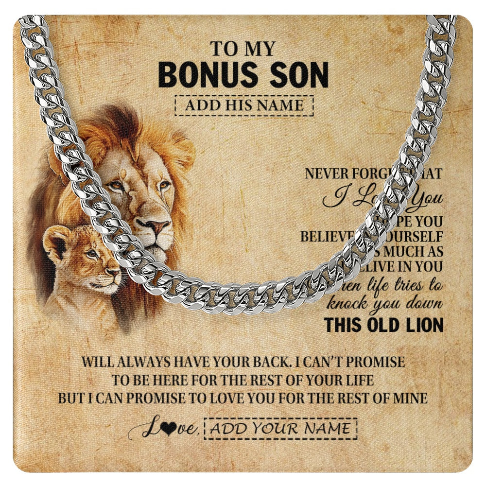 Cuban Link Chain Necklace Stainless Steel | 1 | Personalized To My Bonus Son Gifts From Stepdad Lion Necklace I Love You Stepson Birthday Gifts Graduation Christmas Customized Gift Box Message Card | teecentury.myshopify