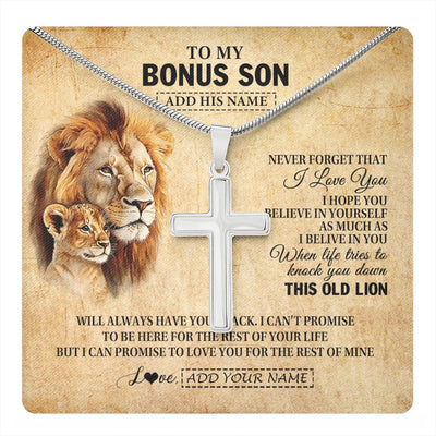 Stainless Cross Necklace Stainless Steel | 1 | Personalized To My Bonus Son Gifts From Stepdad Lion Necklace I Love You Stepson Birthday Gifts Graduation Christmas Customized Gift Box Message Card | teecentury.myshopify