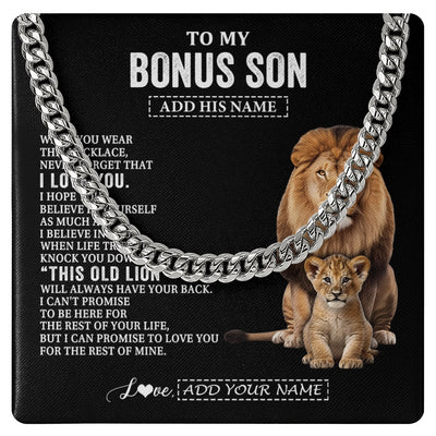 Cuban Link Chain Necklace Stainless Steel | 1 | Personalized To My Bonus Son Gifts From Stepfather Necklace This Old Lion Love You Stepson Birthday Gifts Graduation Christmas Customized Gift Box Message Card | https://teecentury.