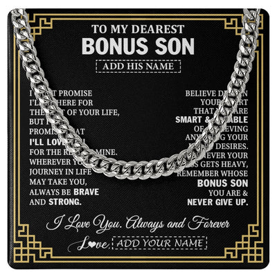 Cuban Link Chain Necklace Stainless Steel | 1 | Personalized To My Bonus Son Gifts From Stepmom Stepdad Cross Necklace Never Give Up Inspirational Gift For Stepson Birthday Christmas Gift Box Message Card | https://teecentury.