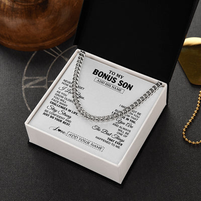 Cuban Link Chain Necklace Stainless Steel | 2 | Personalized To My Bonus Son Gifts From Stepmother Stepdad Necklace I Love You Thoughtful Keepsake Gift For Stepson Birthday Christmas Gift Box Message Card | https://teecentury.