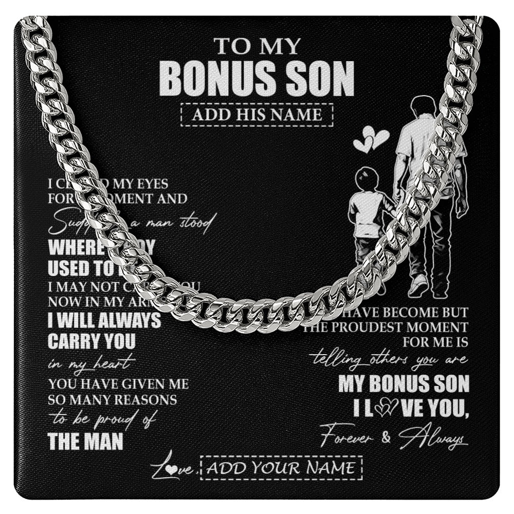 Cuban Link Chain Necklace Stainless Steel | 1 | Personalized To My Bonus Son Gifts Necklace From Stepdad I Closed My Eyes For A Moment Stepson Birthday Graduation Christmas Customized Gift Box Message Card | teecentury.myshopify