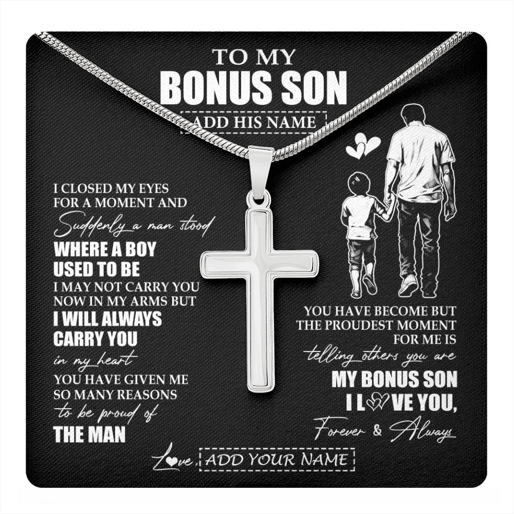 Stainless Cross Necklace Stainless Steel | 1 | Personalized To My Bonus Son Gifts Necklace From Stepdad I Closed My Eyes For A Moment Stepson Birthday Graduation Christmas Customized Gift Box Message Card | teecentury.myshopify