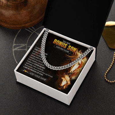 Cuban Link Chain Necklace Stainless Steel | 2 | Personalized To My Bonus Son Gifts Necklace From Stepdad I Wish You The Strength Horse Stepson Birthday Gifts Christmas Graduation Gift Box Message Card | https://teecentury.