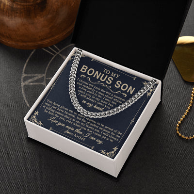 Cuban Link Chain Necklace Stainless Steel | 2 | Personalized To My Bonus Son Gifts Necklace From Stepdad Stepmom I Closed My Eyes Gift For Stepson Birthday Jewelry For Men Christmas Gift Box Message Card | teecentury