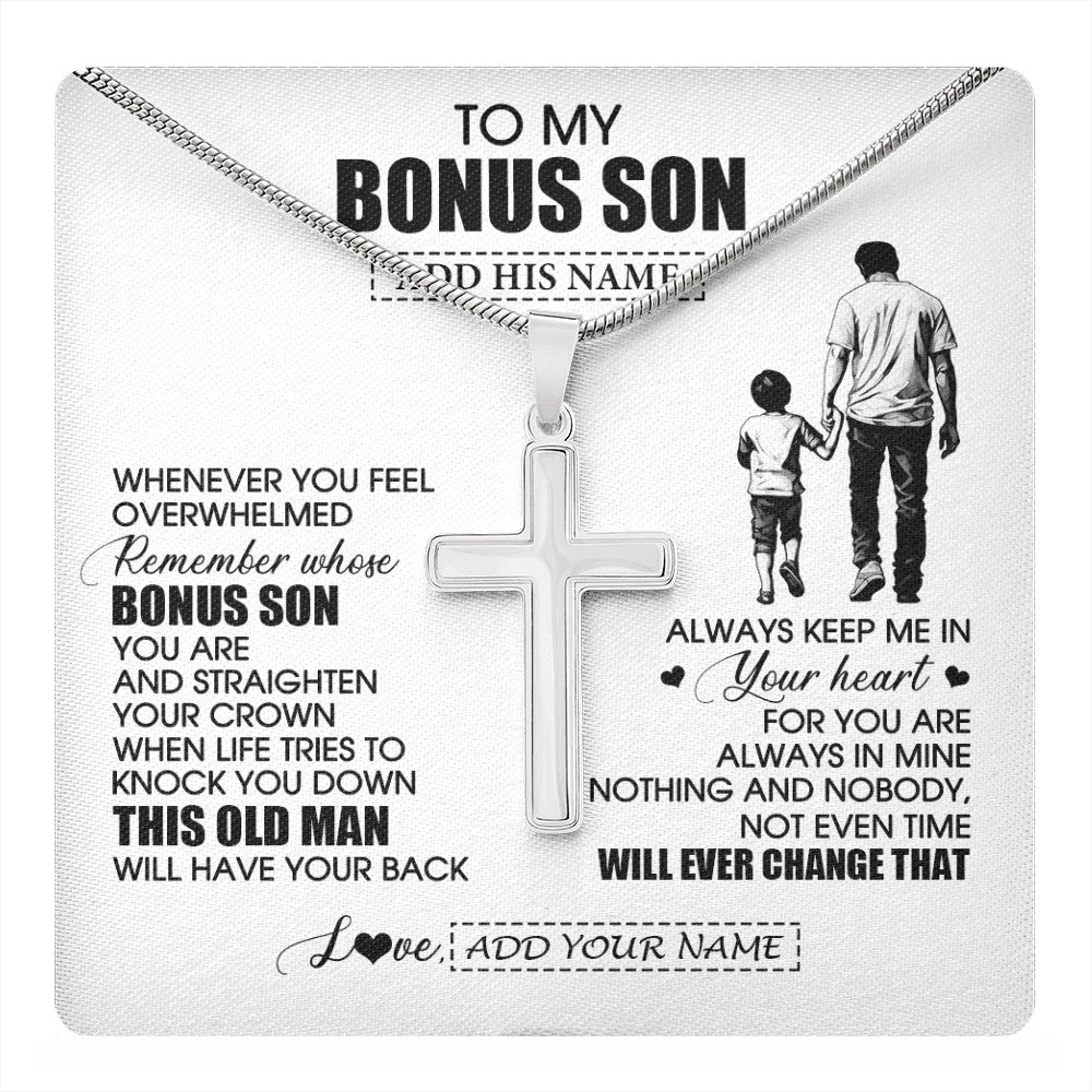 Stainless Cross Necklace Stainless Steel | 1 | Personalized To My Bonus Son Gifts Necklace From Stepdad Whenever Man Unique Birthday Gifts For Stepson Graduation Christmas Customized Gift Box Message Card | teecentury.myshopify