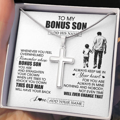 Stainless Cross Necklace Stainless Steel | 2 | Personalized To My Bonus Son Gifts Necklace From Stepdad Whenever Man Unique Birthday Gifts For Stepson Graduation Christmas Customized Gift Box Message Card | teecentury.myshopify