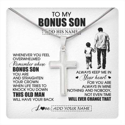 Stainless Cross Necklace Stainless Steel | 1 | Personalized To My Bonus Son Gifts Necklace From Stepdad Whenever Man Unique Birthday Gifts For Stepson Graduation Christmas Customized Gift Box Message Card | teecentury.myshopify