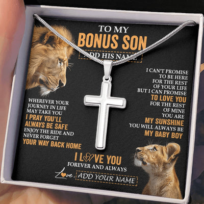 Stainless Cross Necklace Stainless Steel | 2 | Personalized To My Bonus Son Gifts Necklace From Stepdad Wherever Your Journey In Life Lion StepSon Birthday Gifts Christmas Custom Gift Box Message Card | https://teecentury.