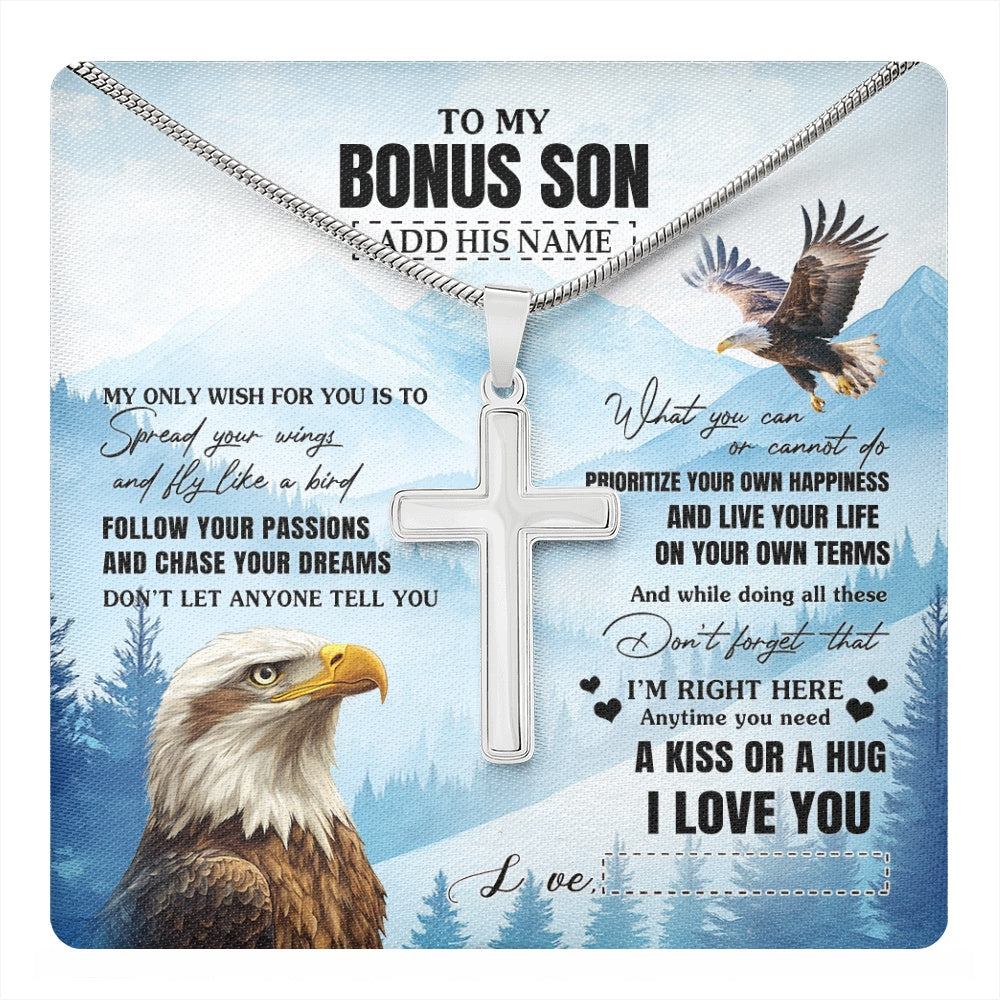 Stainless Cross Necklace Stainless Steel | 1 | Personalized To My Bonus Son Gifts Necklace From Stepmom Stepdad Eagle My Only Wish For You Stepson Birthday Gifts Graduation Christmas Gift Box Message Card | teecentury.myshopify