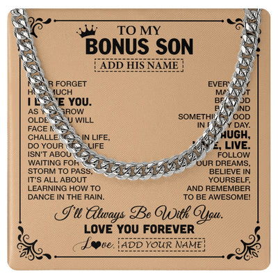 Cuban Link Chain Necklace Stainless Steel | 1 | Personalized To My Bonus Son Gifts Necklace From Stepmom Stepdad Never Forget How Much I Love You Stepson Birthday Gifts Christmas Gift Box Message Card | https://teecentury.