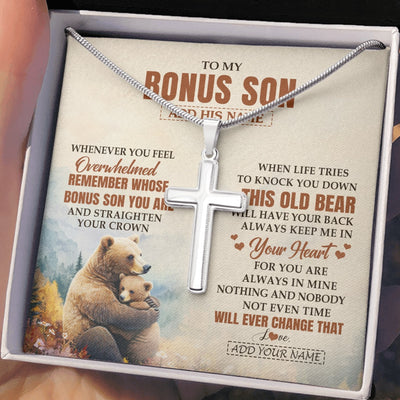 Stainless Cross Necklace Stainless Steel | 2 | Personalized To My Bonus Son Gifts Necklace From Stepmom Stepdad Whenever Bear Unique Birthday Gifts For Stepson Graduation Christmas Gift Box Message Card | teecentury.myshopify