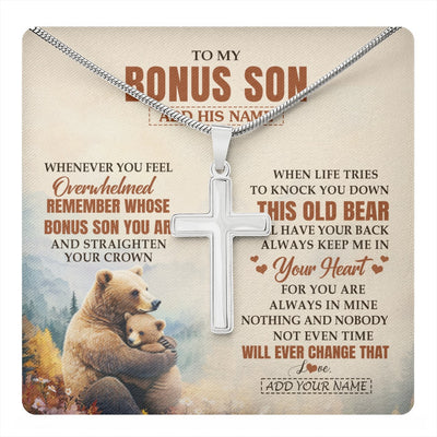 Stainless Cross Necklace Stainless Steel | 1 | Personalized To My Bonus Son Gifts Necklace From Stepmom Stepdad Whenever Bear Unique Birthday Gifts For Stepson Graduation Christmas Gift Box Message Card | teecentury.myshopify