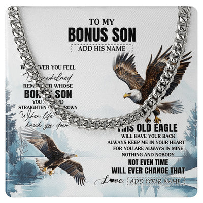 Cuban Link Chain Necklace Stainless Steel | 1 | Personalized To My Bonus Son Gifts Necklace From Stepmom Stepdad Whenever Eagle Unique Birthday Gifts For Stepson Christmas Jewelry Gift Box Message Card | https://teecentury.