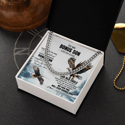 Cuban Link Chain Necklace Stainless Steel | 2 | Personalized To My Bonus Son Gifts Necklace From Stepmom Stepdad Whenever Eagle Unique Birthday Gifts For Stepson Christmas Jewelry Gift Box Message Card | https://teecentury.