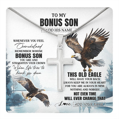 Stainless Cross Necklace Stainless Steel | 1 | Personalized To My Bonus Son Gifts Necklace From Stepmom Stepdad Whenever Eagle Unique Birthday Gifts For Stepson Christmas Jewelry Gift Box Message Card | https://teecentury.