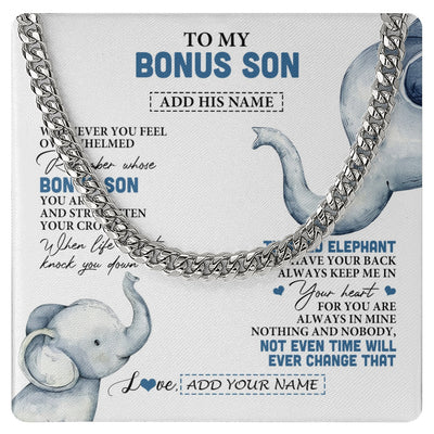 Cuban Link Chain Necklace Stainless Steel | 1 | Personalized To My Bonus Son Gifts Necklace From Stepmom Stepdad Whenever Elephant Unique Birthday Gifts For Stepson Christmas Custom Gift Box Message Card | teecentury.myshopify