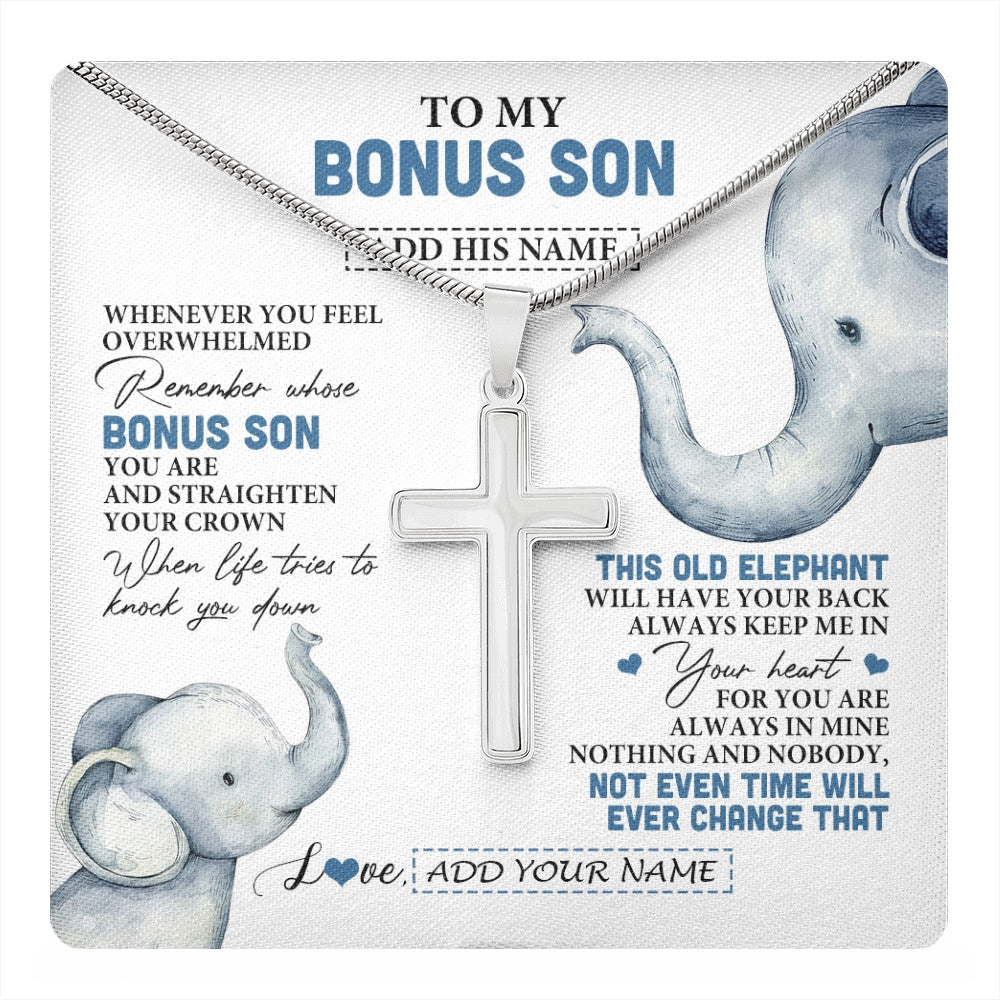 Stainless Cross Necklace Stainless Steel | 1 | Personalized To My Bonus Son Gifts Necklace From Stepmom Stepdad Whenever Elephant Unique Birthday Gifts For Stepson Christmas Custom Gift Box Message Card | teecentury.myshopify