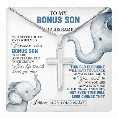 Stainless Cross Necklace Stainless Steel | 1 | Personalized To My Bonus Son Gifts Necklace From Stepmom Stepdad Whenever Elephant Unique Birthday Gifts For Stepson Christmas Custom Gift Box Message Card | teecentury.myshopify