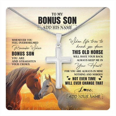 Stainless Cross Necklace Stainless Steel | 1 | Personalized To My Bonus Son Gifts Necklace From Stepmom Stepdad Whenever Horse Unique Birthday Gifts For Stepson Graduation Christmas Gift Box Message Card | teecentury.myshopify