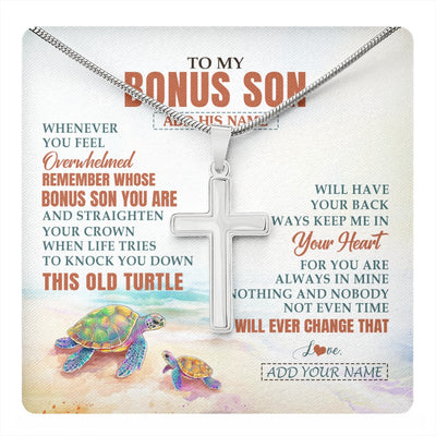 Stainless Cross Necklace Stainless Steel | 1 | Personalized To My Bonus Son Gifts Necklace From Stepmom Stepdad Whenever Turtle Unique Birthday Gifts For Stepson Christmas Custom Gift Box Message Card | https://teecentury.