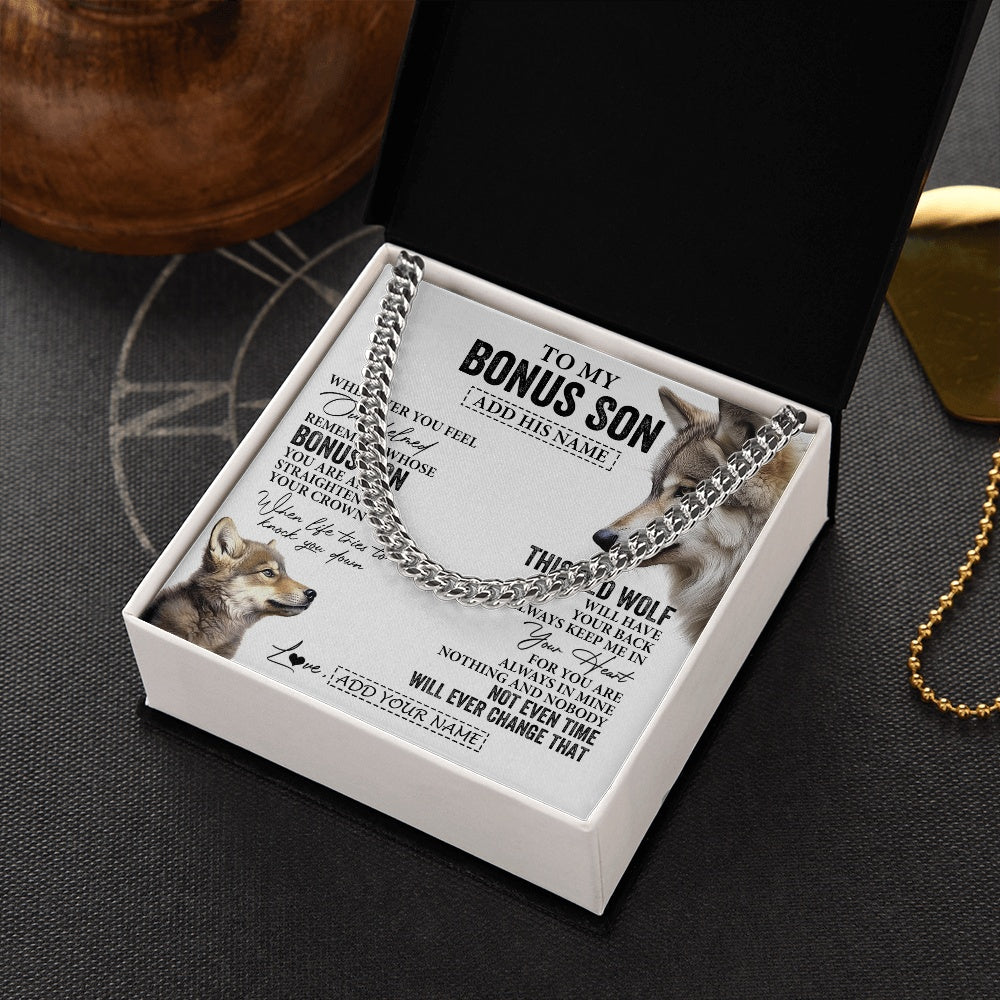 Cuban Link Chain Necklace Stainless Steel | 2 | Personalized To My Bonus Son Gifts Necklace From Stepmom Stepdad Whenever Wolf Unique Birthday For Stepson Graduation Christmas Custom Gift Box Message Card | https://teecentury.