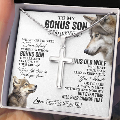 Stainless Cross Necklace Stainless Steel | 2 | Personalized To My Bonus Son Gifts Necklace From Stepmom Stepdad Whenever Wolf Unique Birthday For Stepson Graduation Christmas Custom Gift Box Message Card | https://teecentury.