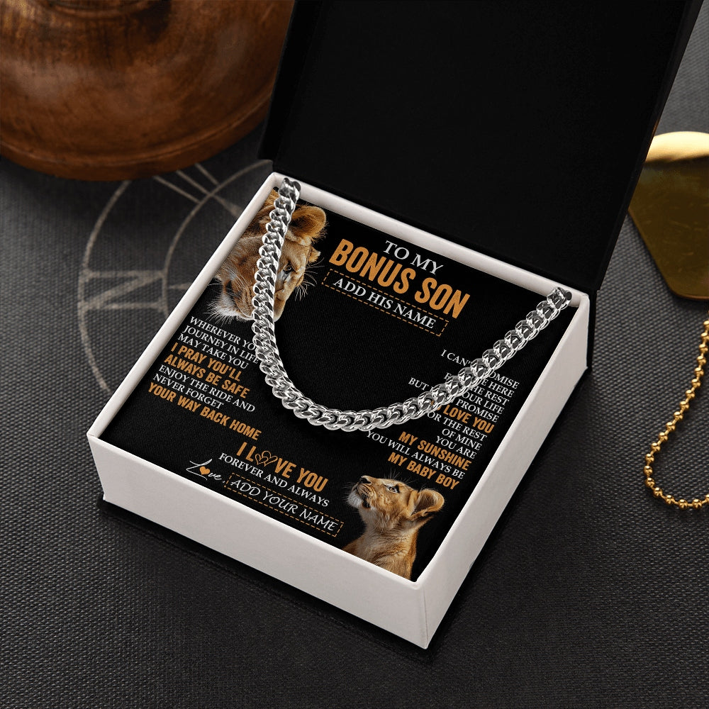 Cuban Link Chain Necklace Stainless Steel | 2 | Personalized To My Bonus Son Gifts Necklace From Stepmom Wherever Your Journey In Life Lion StepSon Birthday Gifts Christmas Custom Gift Box Message Card | https://teecentury.