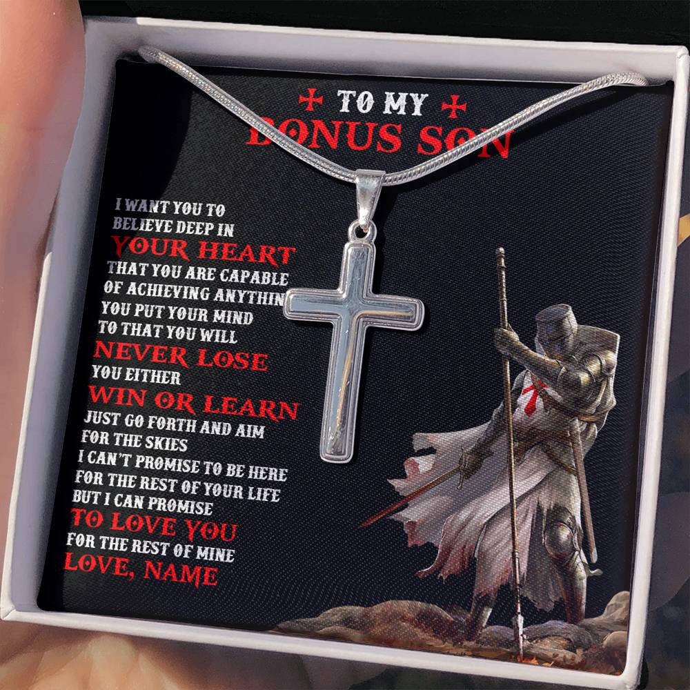 Stainless Cross Necklace Stainless Steel | 2 | Personalized To My Bonus Son Knight Templar Necklace From Stepdad Stepmom You Will Never Lose Stepson Birthday Gifts Christmas Customized Gift Box Message Card | teecentury