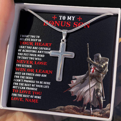 Stainless Cross Necklace Stainless Steel | 2 | Personalized To My Bonus Son Knight Templar Necklace From Stepdad Stepmom You Will Never Lose Stepson Birthday Gifts Christmas Customized Gift Box Message Card | teecentury