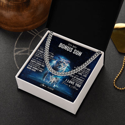 Cuban Link Chain Necklace Stainless Steel | 2 | Personalized To My Bonus Son Lion Necklace From Stepmom Today Is A Good Day Stepson Gifts Birthday Graduation Christmas Customized Gift Box Message Card | teecentury