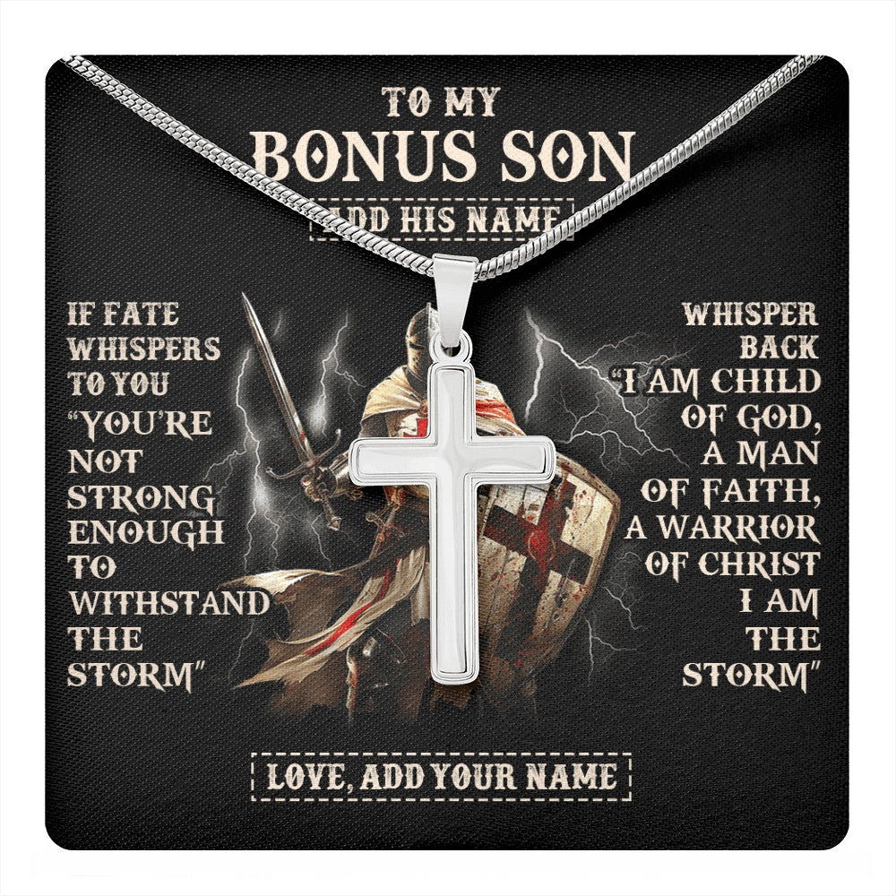 Stainless Cross Necklace Stainless Steel | 1 | Personalized To My Bonus Son Necklace From Stepdad For Men Warrior Knight Templar I Am The Storm Birthday Gifts For Stepson Christmas Gift Box Message Card | https://teecentury.