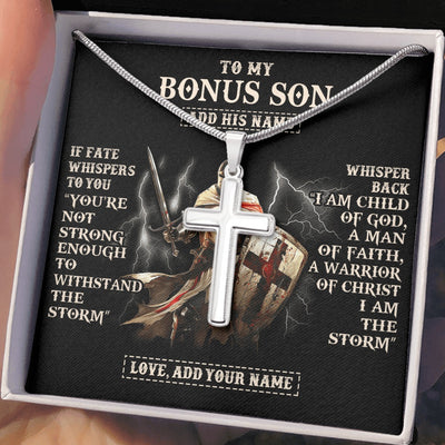 Stainless Cross Necklace Stainless Steel | 2 | Personalized To My Bonus Son Necklace From Stepdad For Men Warrior Knight Templar I Am The Storm Birthday Gifts For Stepson Christmas Gift Box Message Card | https://teecentury.