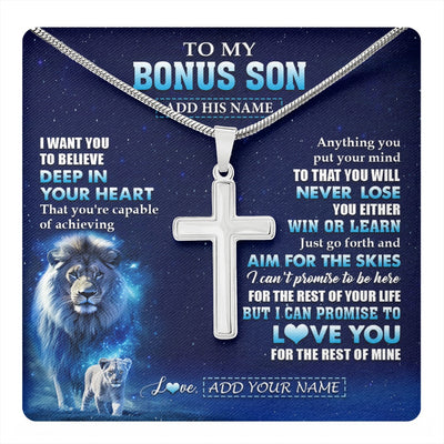 Stainless Cross Necklace Stainless Steel | 1 | Personalized To My Bonus Son Necklace From Stepfather Believe Your Heart Stepson Gift Birthday Graduation Christmas Customized Gift Box Message Card | teecentury.myshopify