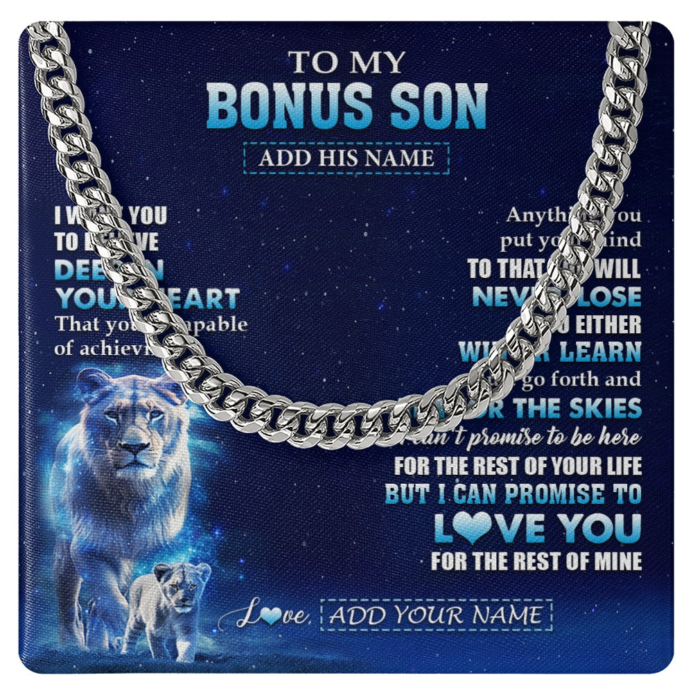 Cuban Link Chain Necklace Stainless Steel | 1 | Personalized To My Bonus Son Necklace From Stepmother Believe Your Heart Stepson Gift Birthday Graduation Christmas Customized Gift Box Message Card | teecentury.myshopify